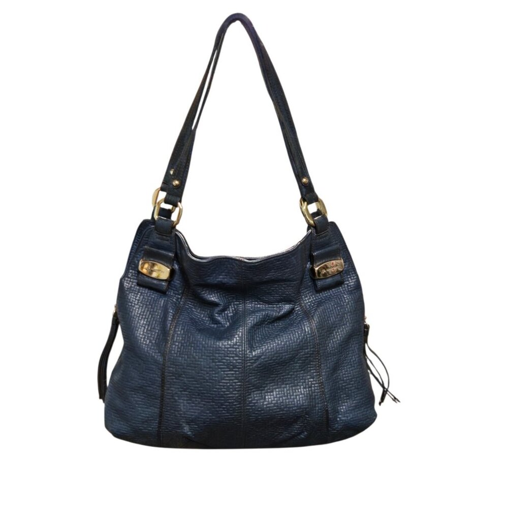 B. Makowsky Genuine Leather Slouch Hobo Shouder Bag And Card Case Textured Blue - Picture 2 of 13
